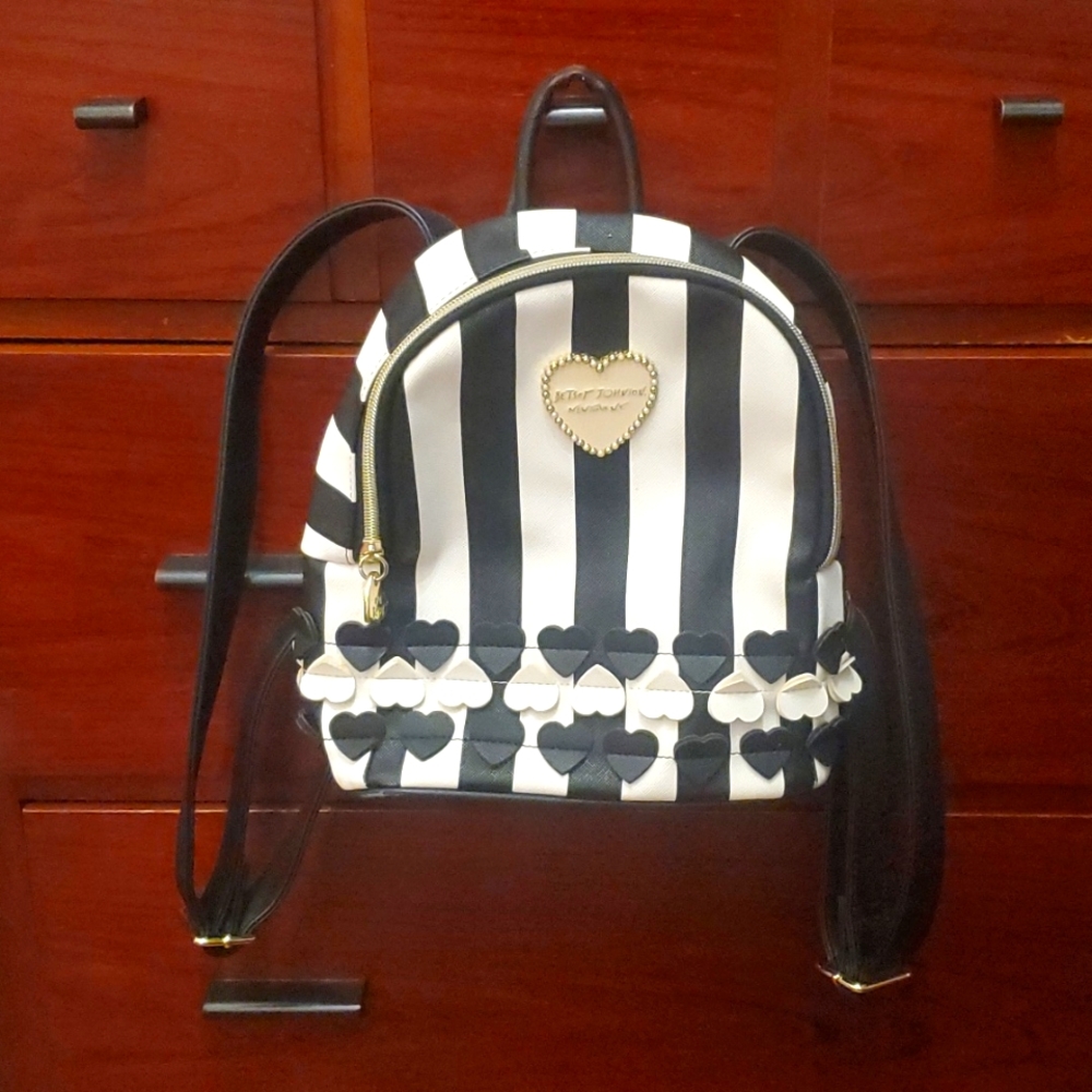 Betsy Johnson Backpack Black White Striped 3 D Hearts